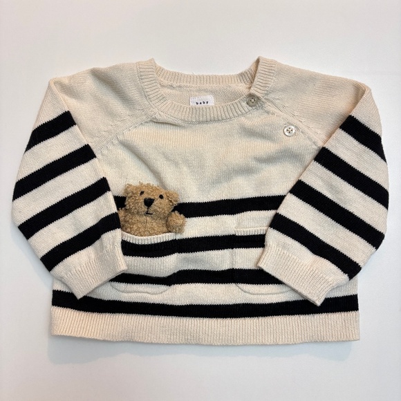 GAP Baby Boy Baby Girl Stripe Sweater with Teddy Bear in Pocket - Picture 1 of 3